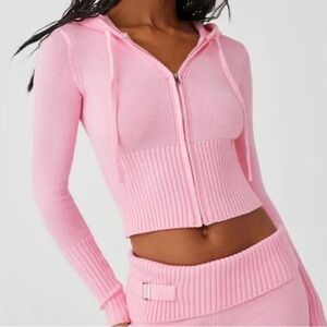 Frankie’s Bikinis cropped fitted pink hoodie